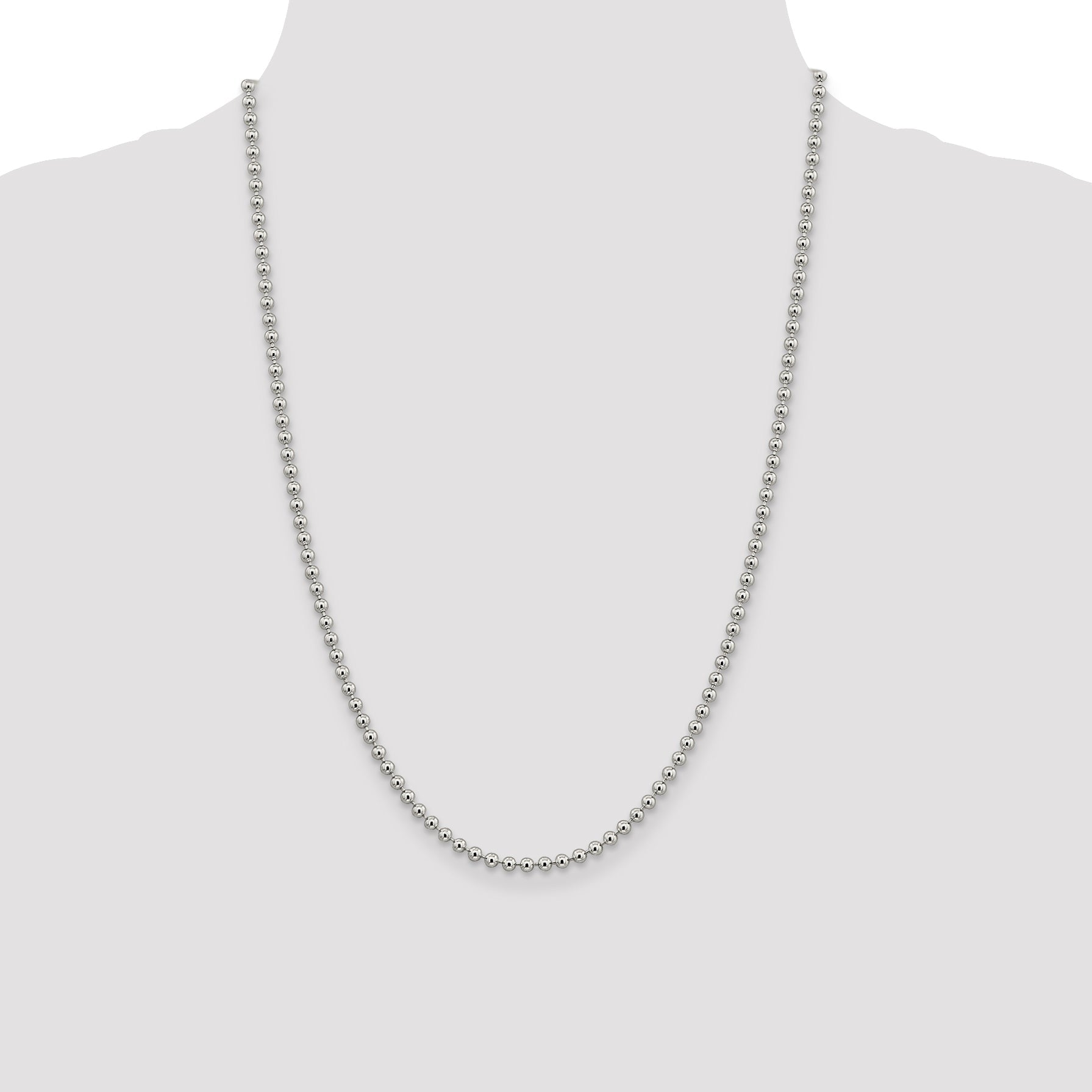 24 Inch Sterling Silver 3mm Beaded Chain Necklace