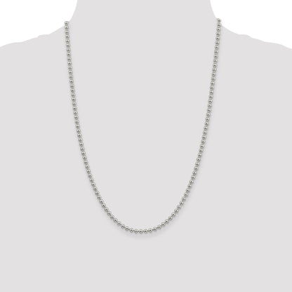 24 Inch Sterling Silver 3mm Beaded Chain Necklace