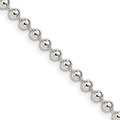 20 Inch Sterling Silver 3mm Beaded Chain Necklace