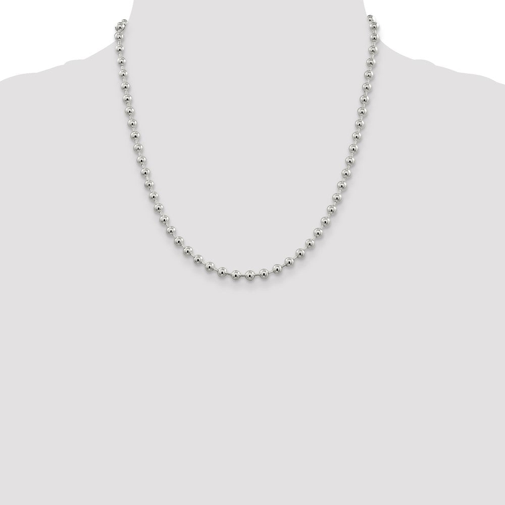 20 Inch Sterling Silver 5mm Beaded Chain Necklace