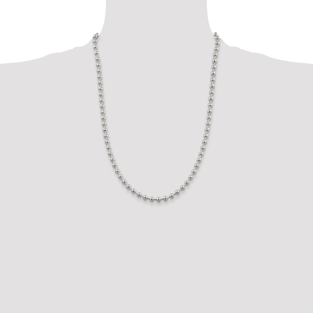 24 Inch Sterling Silver 5mm Beaded Chain Necklace