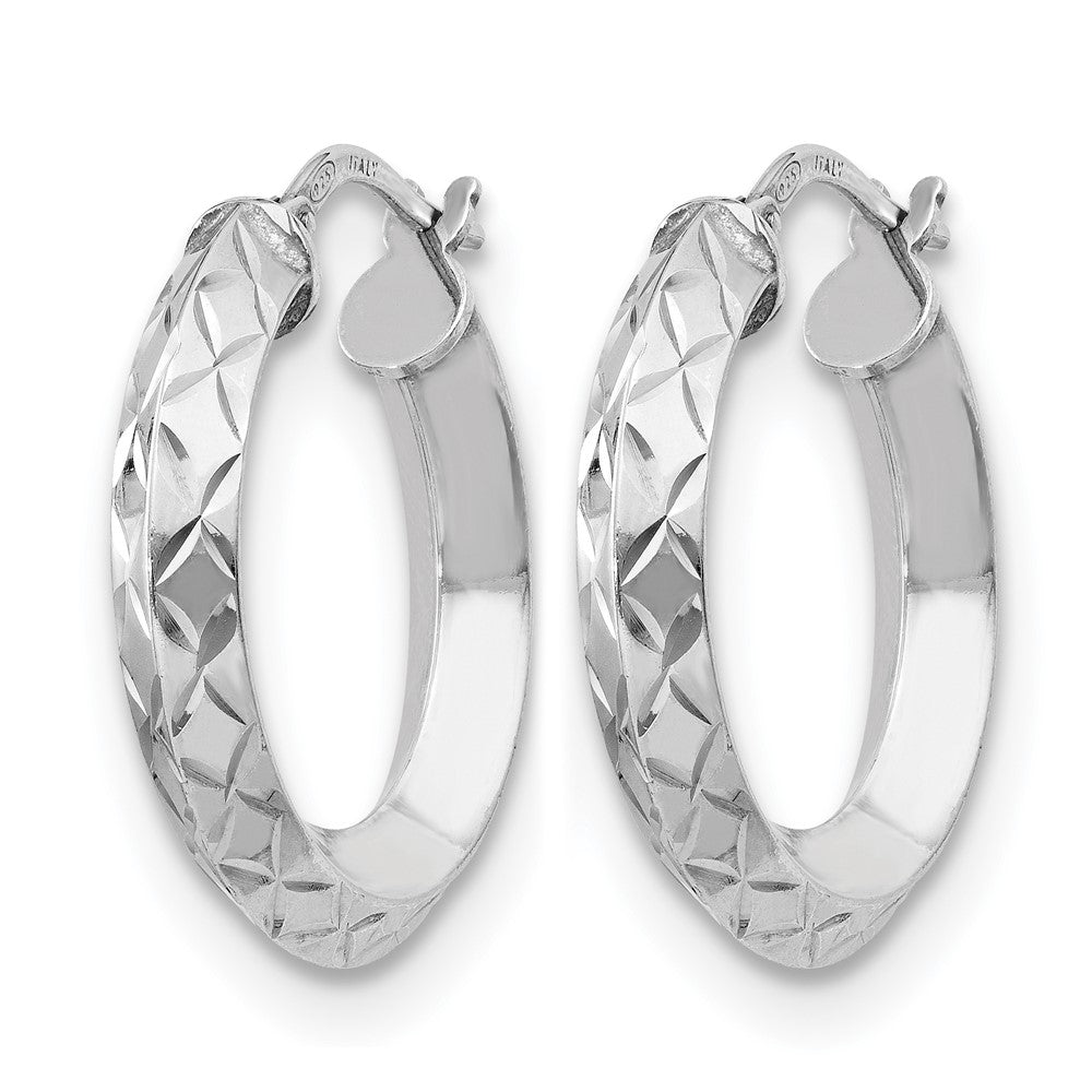 Sterling Silver Rh Plated Polished & D/C Hoop Earrings