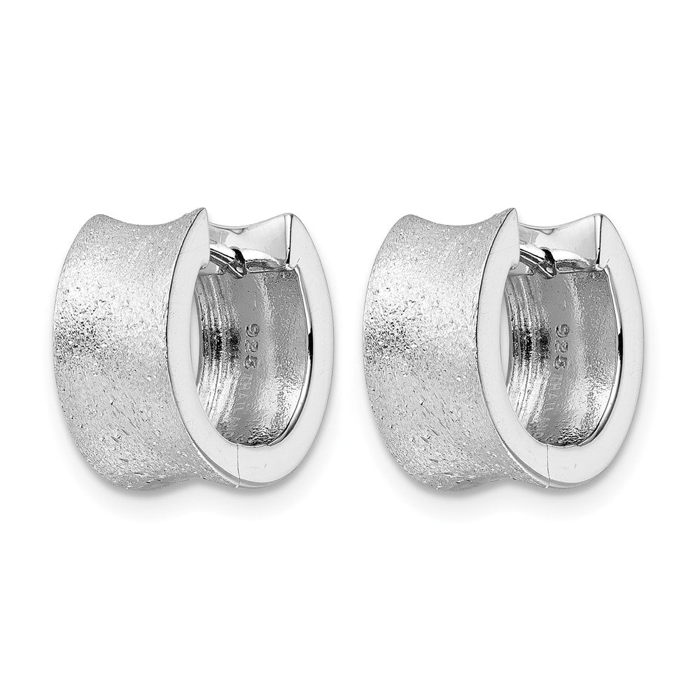 Sterling Silver Rhod Plated D/C Brushed Huggie Hoop Earrings