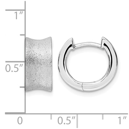 Sterling Silver Rhod Plated D/C Brushed Huggie Hoop Earrings
