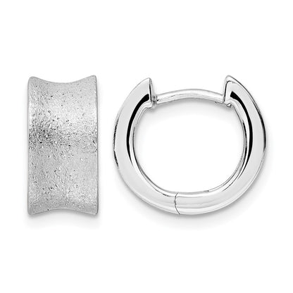Sterling Silver Rhod Plated D/C Brushed Huggie Hoop Earrings