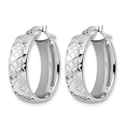 Sterling Silver Rhod Plated Polished D/C Oval Hoop Earrings