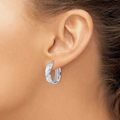 Sterling Silver Rhod Plated Polished D/C Oval Hoop Earrings