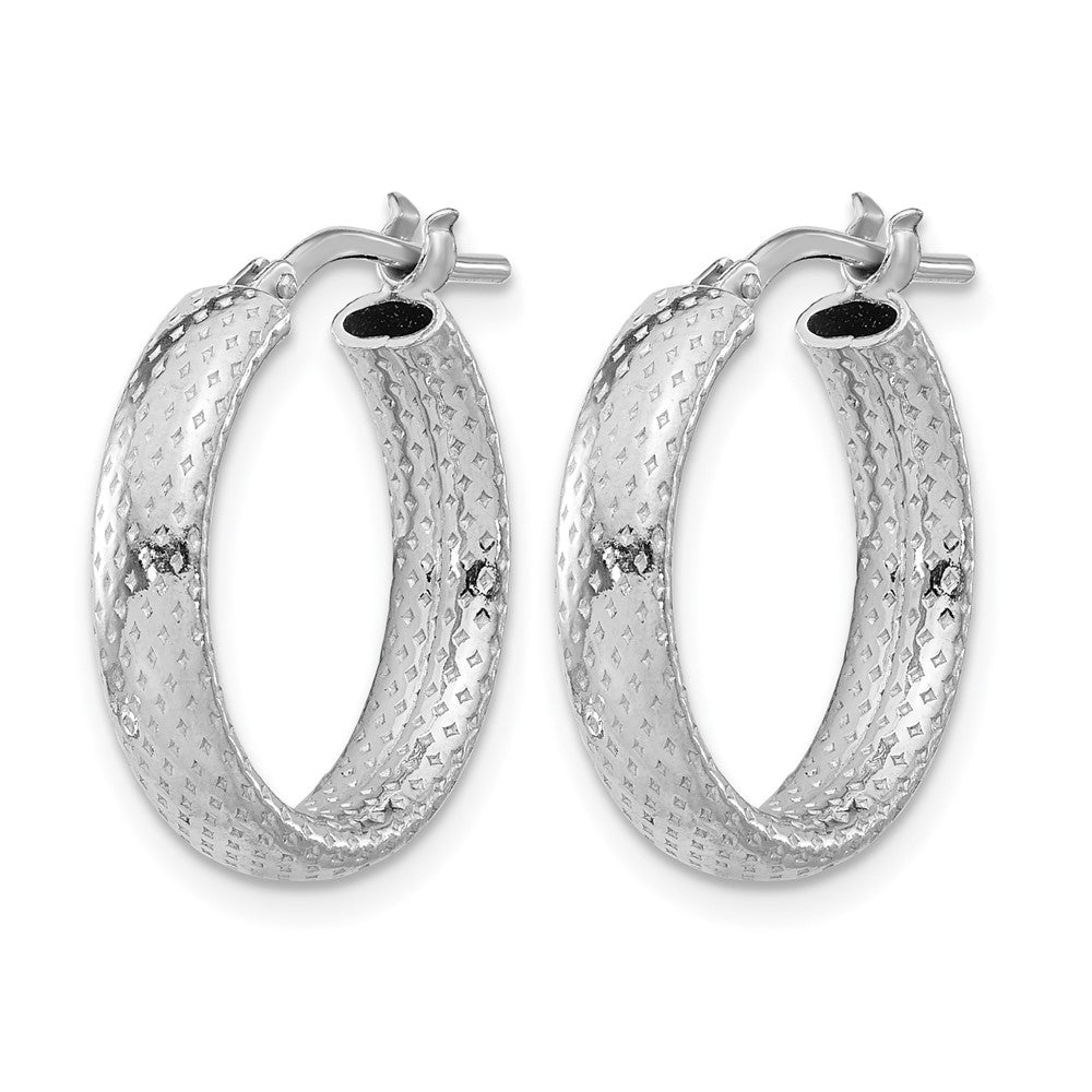 Sterling Silver Rhodium Plated Polished And Textured Hoop Earrings