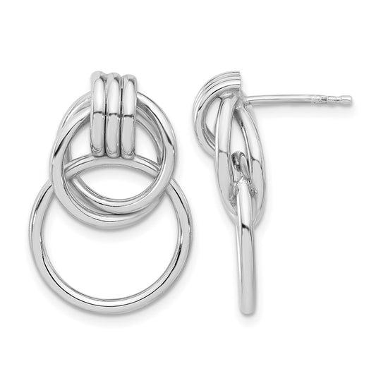 Sterling Silver Rh Plated Polished Circle Drop Post Earrings