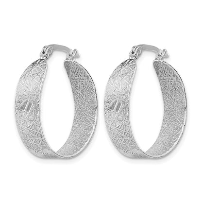 Sterling Silver Rhodium Plated Textured Hoop Earrings