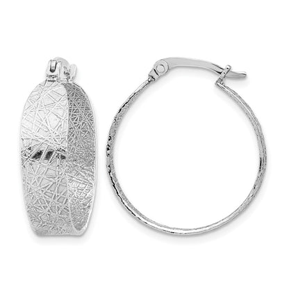 Sterling Silver Rhodium Plated Textured Hoop Earrings