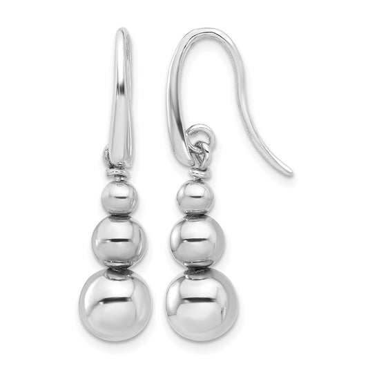 Sterling Silver Ss Rh Plated Polished Beads Shepherd'S Hook Dangle Earrings
