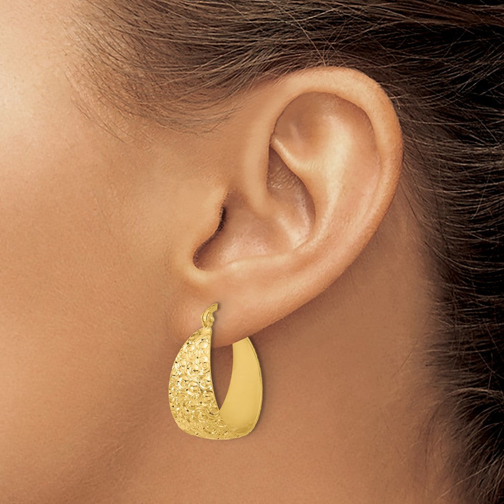 Gold Plated Sterling Silver Tone Textured Hoop Earrings