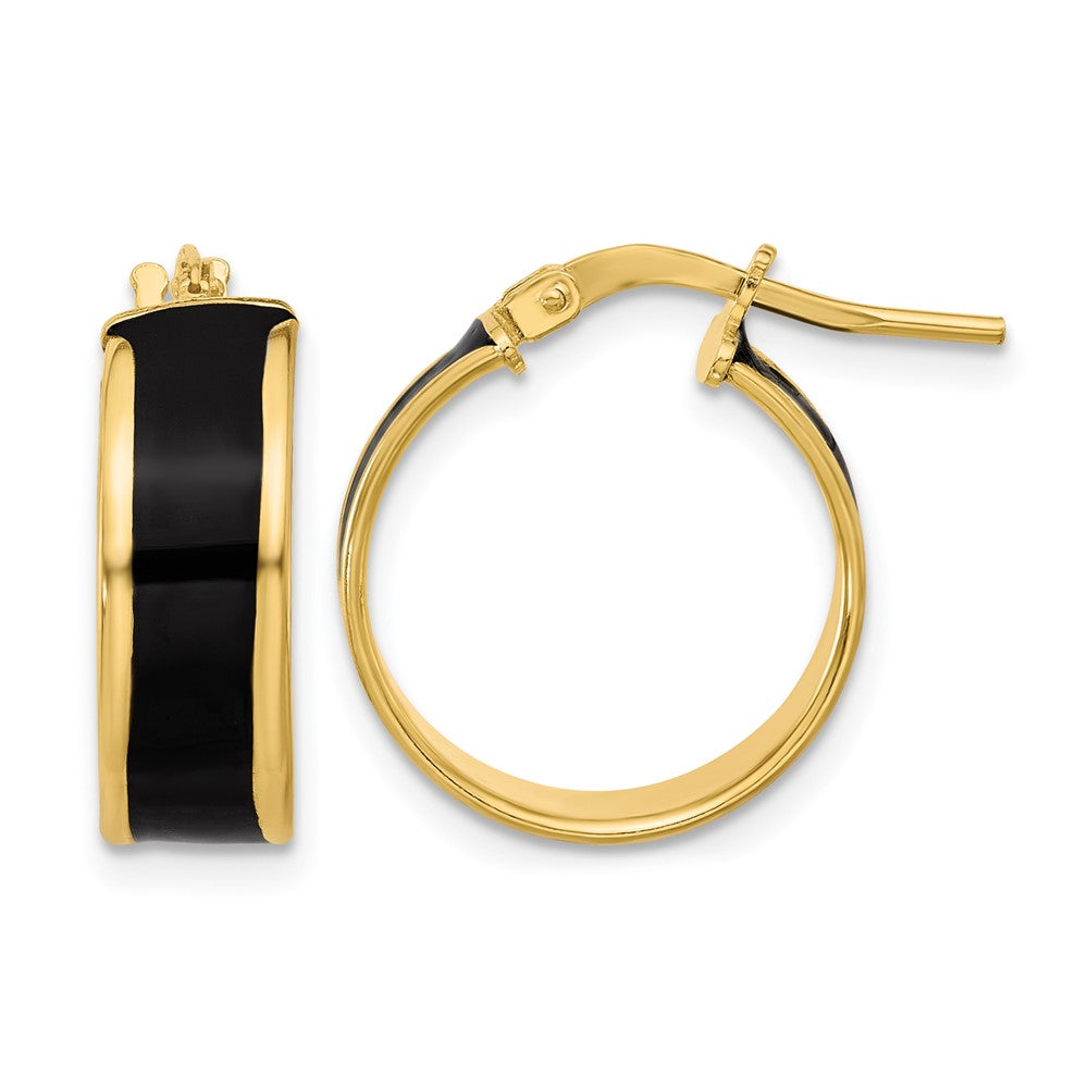 Sterling Silver Gold Tone Black Enamel Round Hoop Earrings