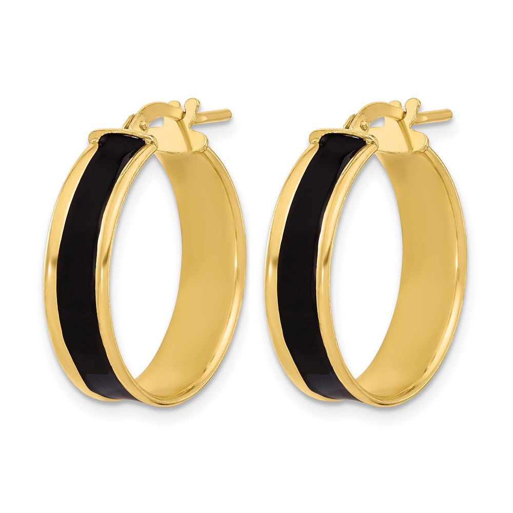 Sterling Silver Gold Tone Black Enamel Round Hoop Earrings