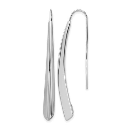 Sterling Silver Rhodium Plate Polished Drop Bar Threader Earrings