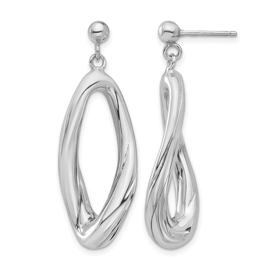 Sterling Silver Rhodium Plated Polished Dangle Post Earrings