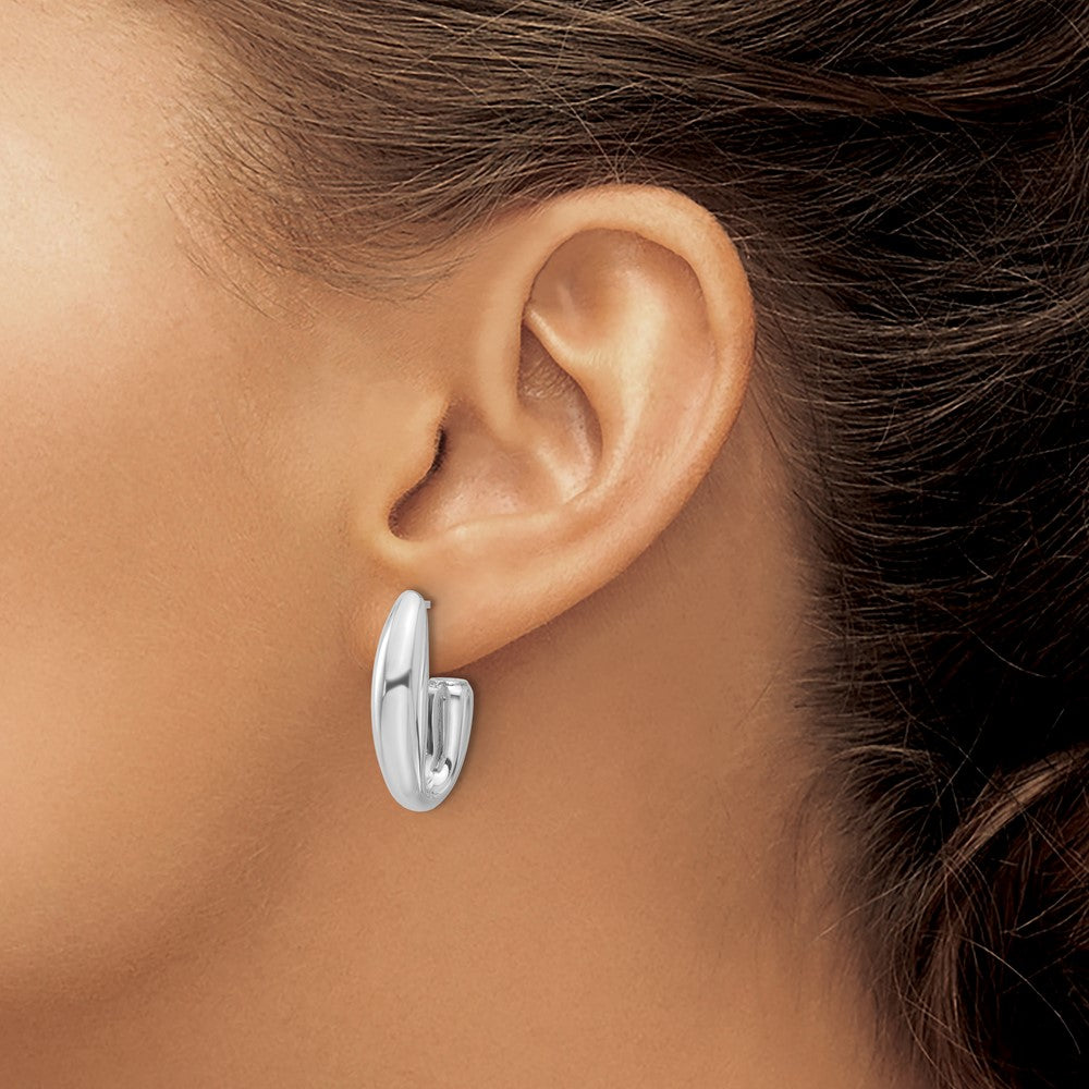 Sterling Silver Rhodium Plated Polished J Hoop Earrings