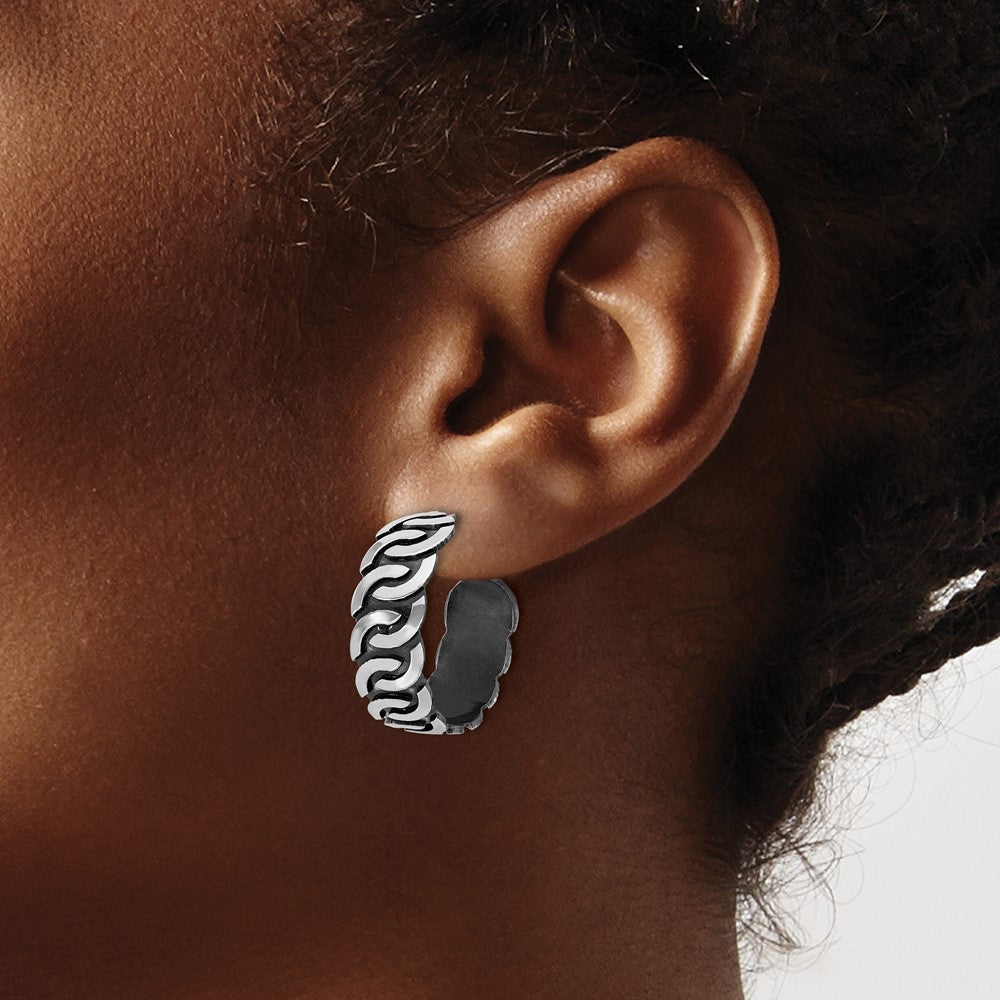 Sterling Silver Antiqued Burnished Polished J Hoop Earrings