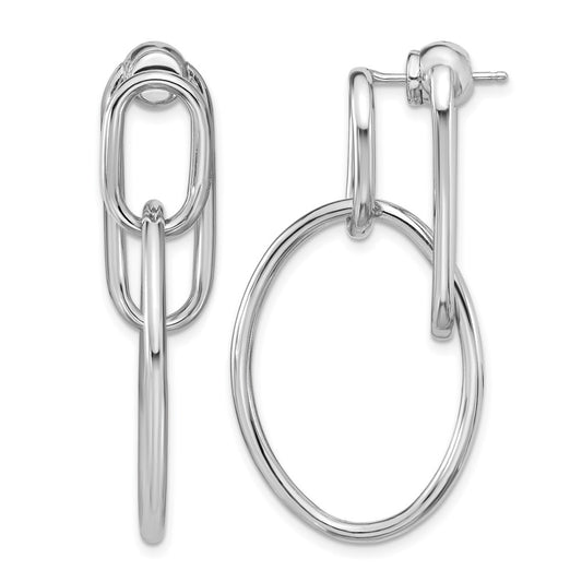 Sterling Silver Ss Rh Plated Polished Front/Back Oval Dangle Post Earrings