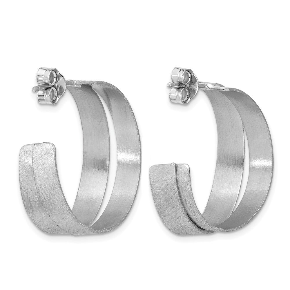 Sterling Silver Rhodium Plate Scratch Finish J Hoop Earrings