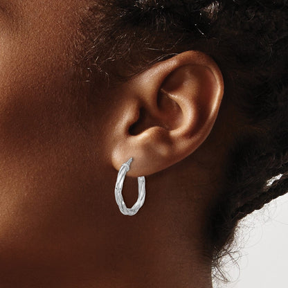 Sterling Silver Rh Plated Polished Twisted Hoop Earrings