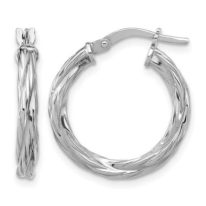 Sterling Silver Rh Plated Polished Twisted Hoop Earrings