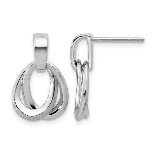 Sterling Silver Ss Rh Plated Polished/Brushed Ovals Dangle Post Earrings