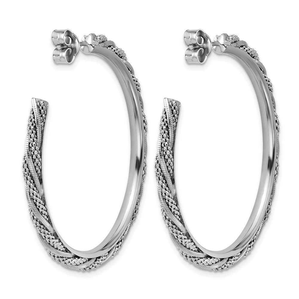 Sterling Silver Ss Rh Plated Polish/Textured Twisted J Hoop Post Earrings