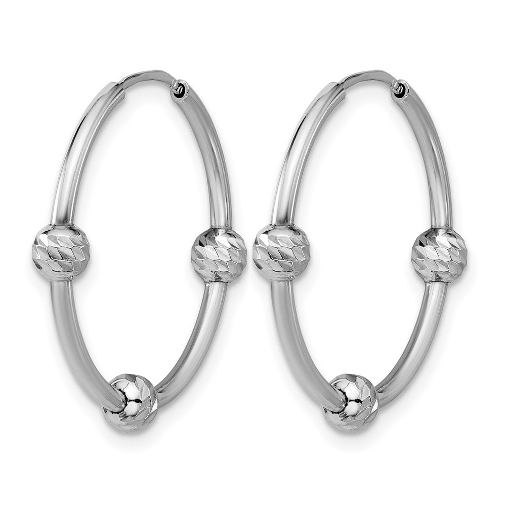 Sterling Silver Ss Rh Plated Polished/Dia Cut Beads Endless Hoop Earrings