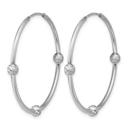 Sterling Silver Ss Rh Plated Polished/Dia Cut Beads Endless Hoop Earrings