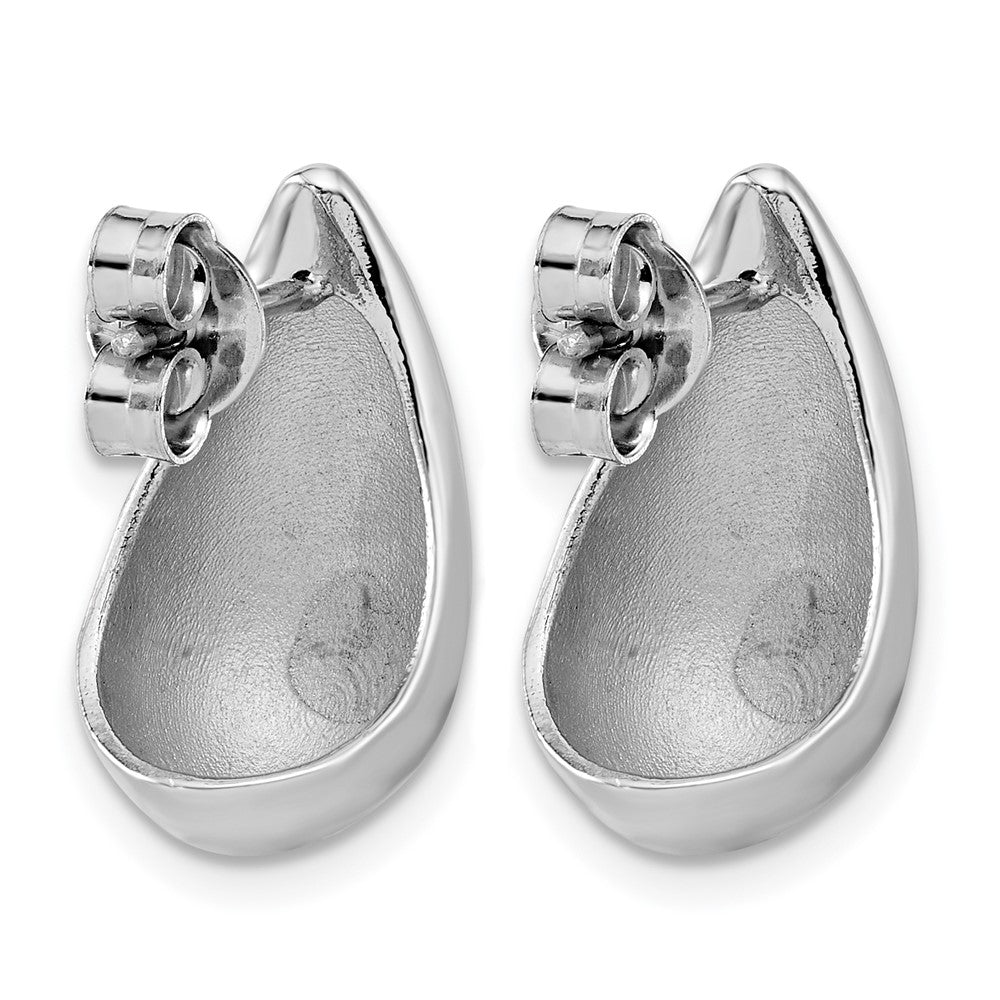 Sterling Silver Rh Plated Polished Puff Teardrop Post Earrings