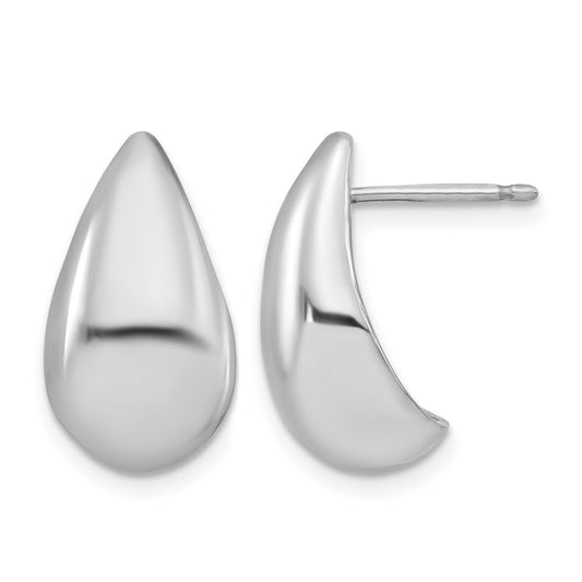 Sterling Silver Rh Plated Polished Puff Teardrop Post Earrings