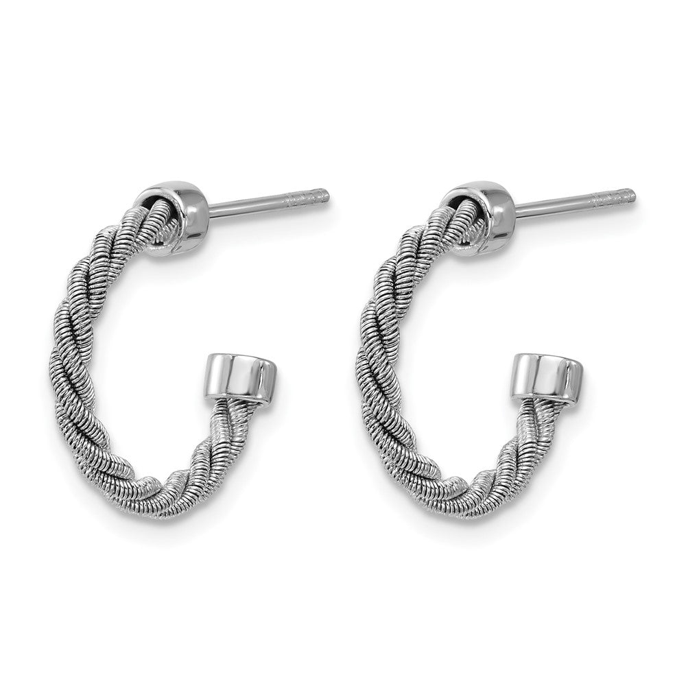 Sterling Silver Ss Rh Pltd Polished And Twisted 17mm Post J Hoop Earrings