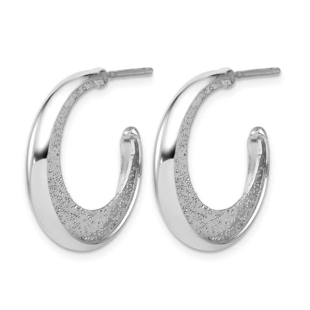 Sterling Silver Ss Rh Plt Radiant Essence Polish/Textured Post J Hoop Earrings