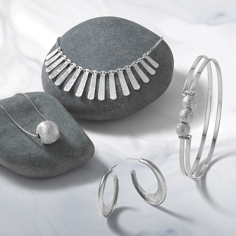 Sterling Silver Ss Rh Plt Radiant Essence Polish/Textured Post J Hoop Earrings