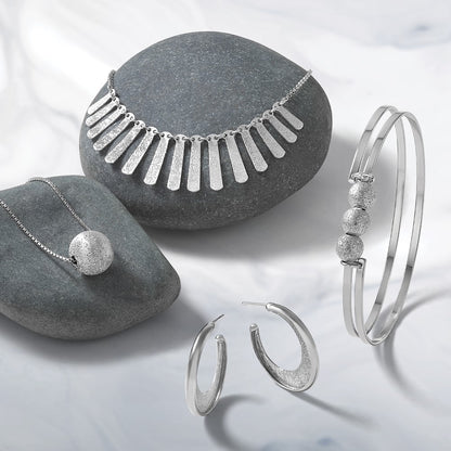Sterling Silver Ss Rh Plt Radiant Essence Polish/Textured Post J Hoop Earrings