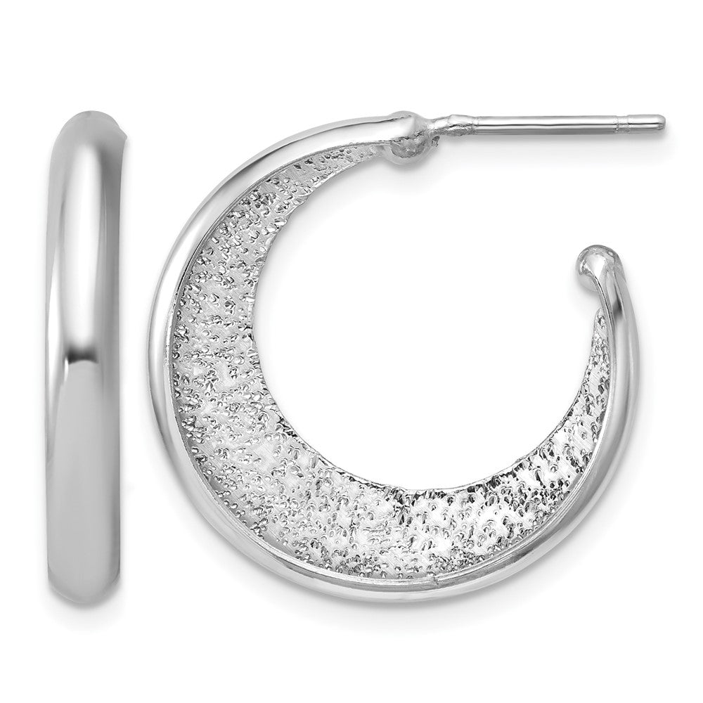 Sterling Silver Ss Rh Plt Radiant Essence Polish/Textured Post J Hoop Earrings