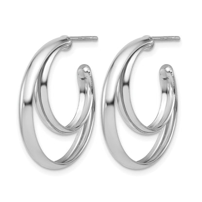 Sterling Silver Ss Rh Plated Polished 26mm Double Post J Hoop Earrings