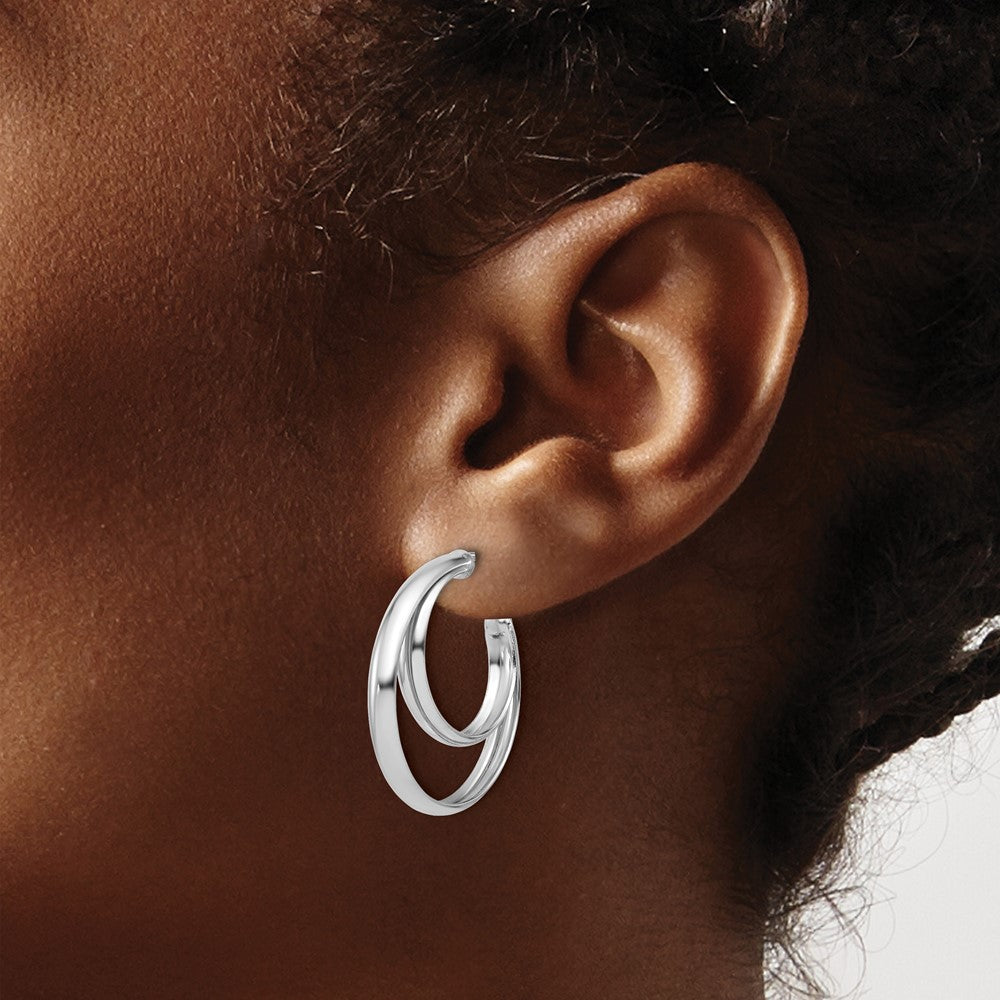 Sterling Silver Ss Rh Plated Polished 26mm Double Post J Hoop Earrings
