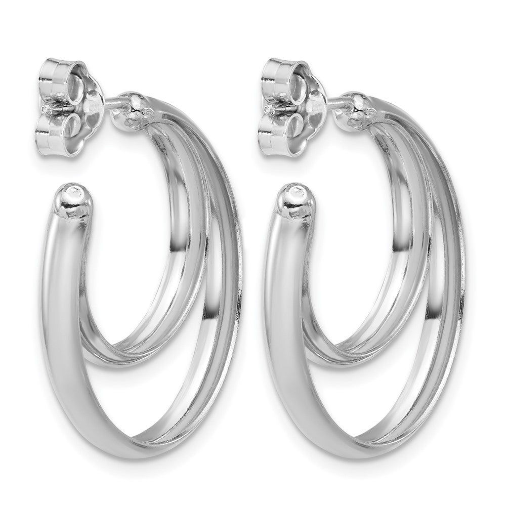 Sterling Silver Ss Rh Plated Polished 26mm Double Post J Hoop Earrings