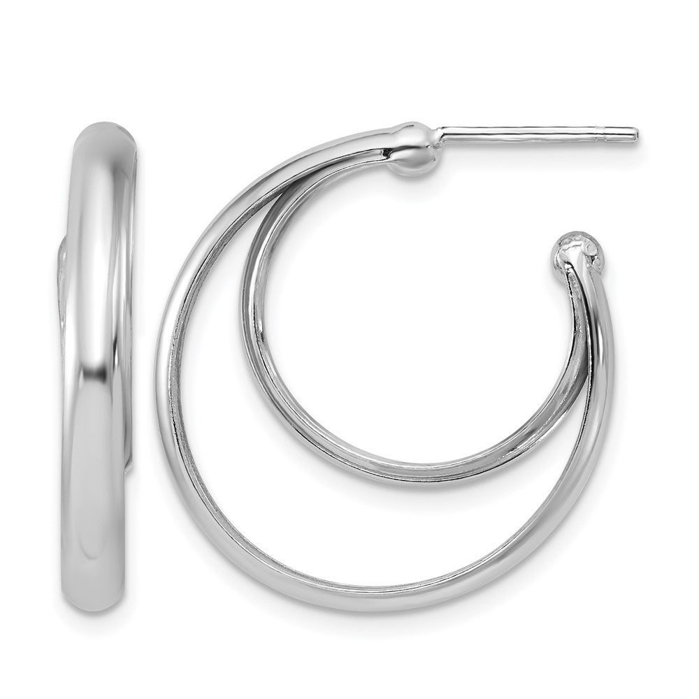 Sterling Silver Ss Rh Plated Polished 26mm Double Post J Hoop Earrings