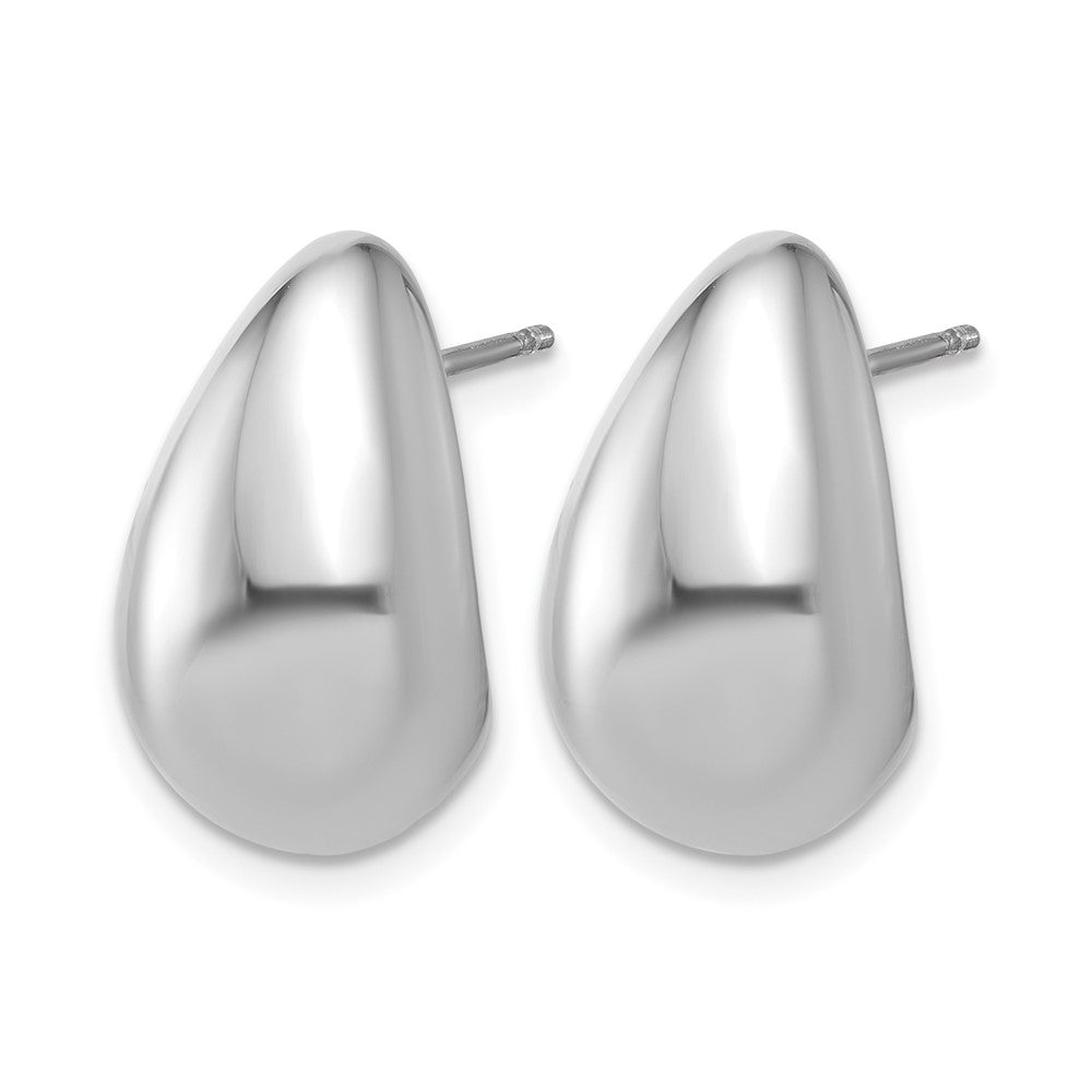 Sterling Silver Rh Plat Polished Puff Teardrop Post Earrings
