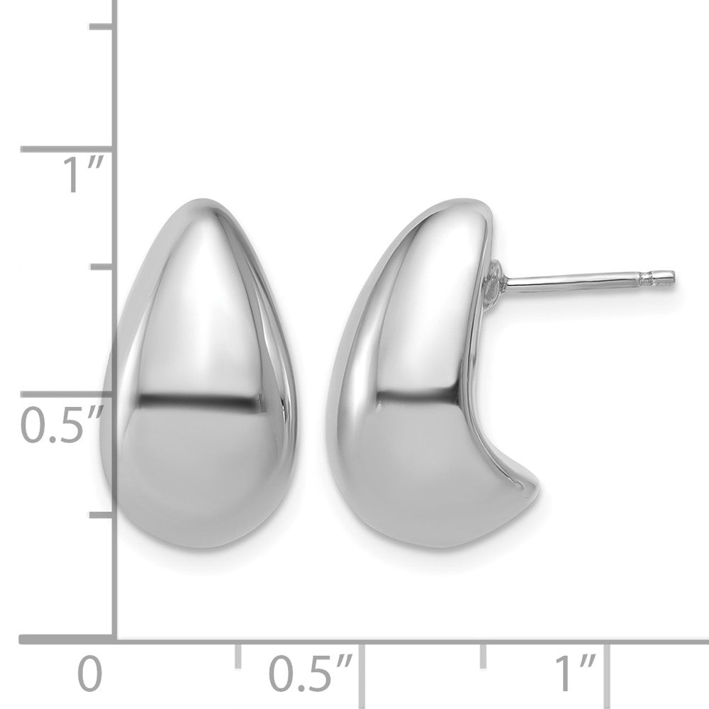 Sterling Silver Rh Plat Polished Puff Teardrop Post Earrings