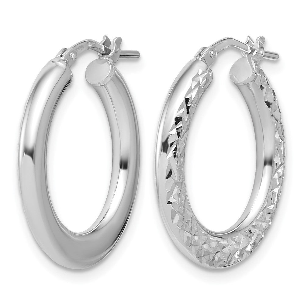 Sterling Silver Rh Plated Polished / Dia Cut Hoop Earrings