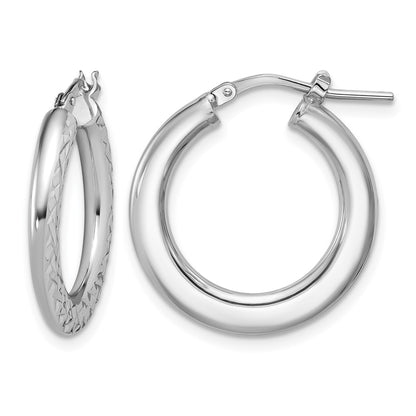 Sterling Silver Rh Plated Polished / Dia Cut Hoop Earrings