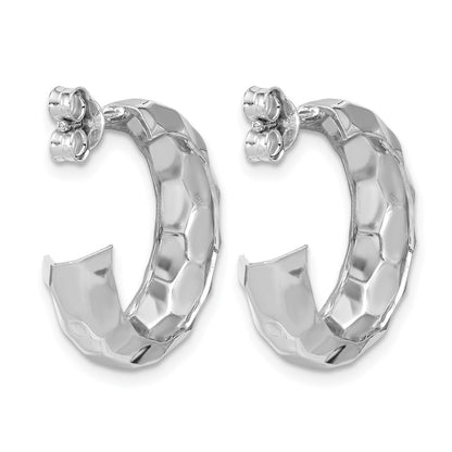 Sterling Silver Rh Plat Polish Textured Post J Hoop Earrings