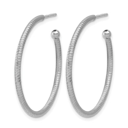 Sterling Silver Ss Rh Plated Diamond Cut 33X2mm Post C Hoop Earrings
