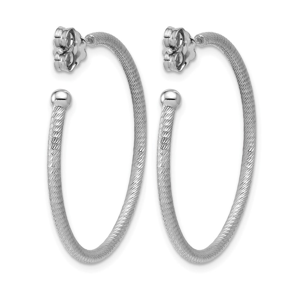 Sterling Silver Ss Rh Plated Diamond Cut 33X2mm Post C Hoop Earrings