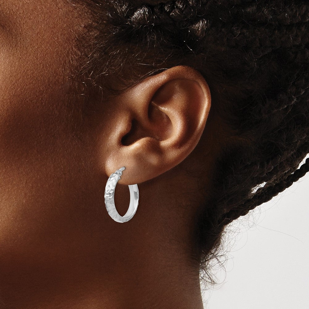 Sterling Silver Ss Radiant Essence Rhodium-Plated Hinged Hoop Earrings